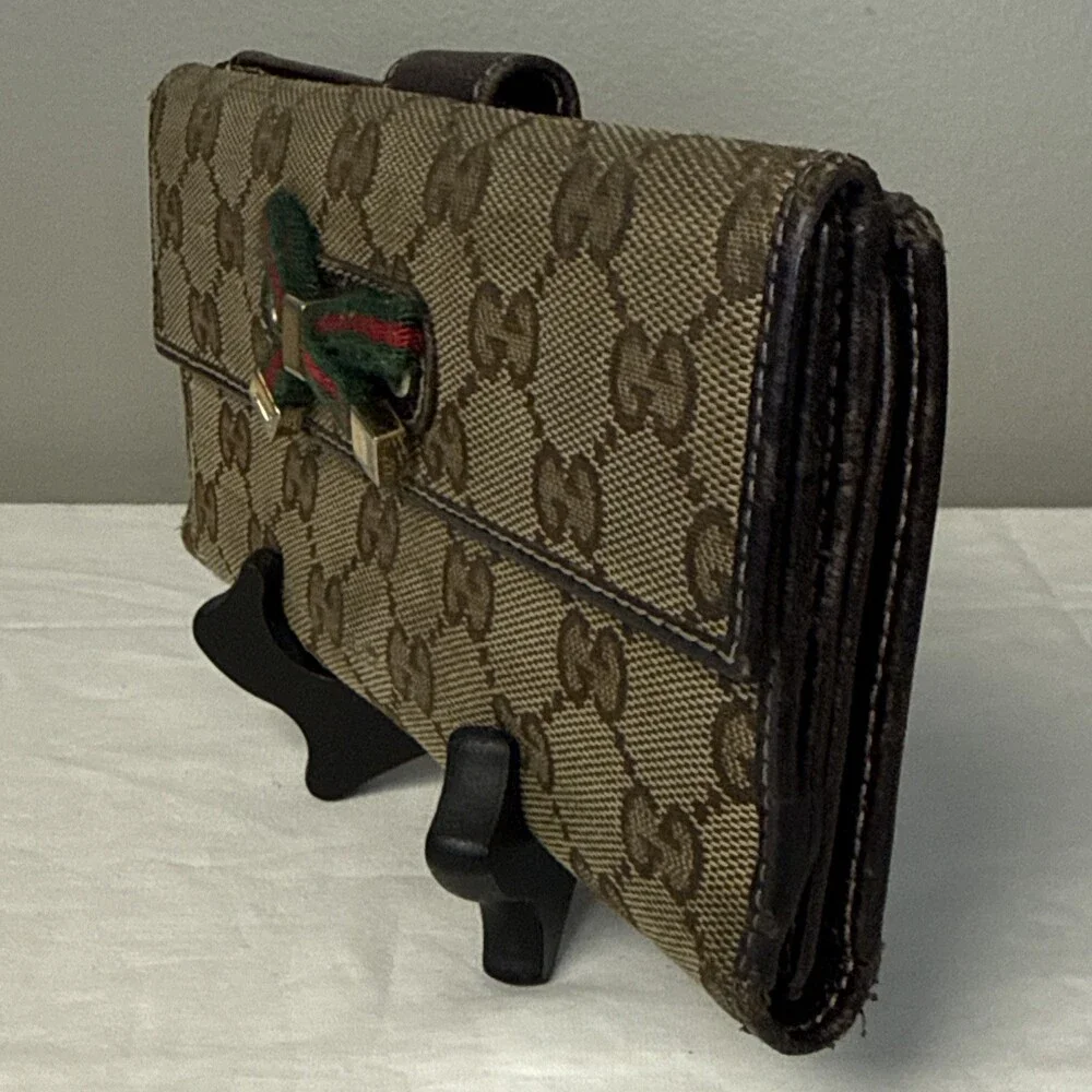 Gucci Princy GG Canvas Bow Long Wallet Beige Bifold Italy - Picture 4 of 11